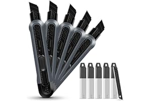 JOEJONI 5 Piezas Juego de Cuchillos, Cúter de Seguridad con 55 Cuchillas de Repuesto de SK5, Cuchillo Cutter Profesional con Bloqueo de Seguridad, para Cortar Papel,Cartón
