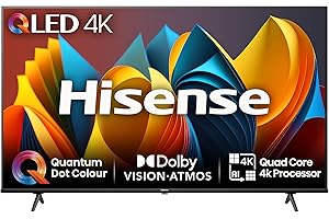Hisense 50 Inch 4K QLED Smart TV 50E7NQTUK - Quantum Dot Colour, 4K AI Processor, Dolby Vision Atmos, Smooth Motion, Sports Mode, Vidaa OS with Freely, Youtube, Netflix and Disney+ (2024 Model)