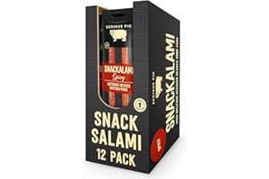 SERIOUS PIG - Salami Pub Snacks, Keto Snack, High Protein, Meaty, Made with Outdoor Reared British Pork, Savoury Salami Sticks (Snackalami) (Spicy) (12 Pack)