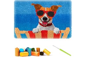 CCWORAN Hundeteppich Making Kit für Erwachsene DIY Handwerk Knüpfhaken Teppich Kit Set Tapisserie Kissen Muster Bedruckte Mesh Matte Leinwand Wollgarn