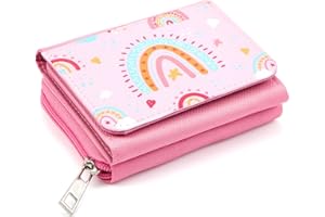 Xuniea Kinder Geldbeutel Portemonnaie für Mädchen Jungen Dreifach Gefaltete Geldbörse mit Regenbogen Geldtasche mit Reißverschluss Brieftasche zum Geschenk für Kids Teenager Schule