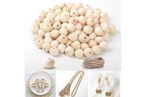 Perles Bois, 100pcs 20mm Perles en Bois Naturel, Grosses Boules en Bois avec Trou, pour La Fabrication de Bijoux, Bracelets, Décorations Crétives(Avec une Corde de Jute de 3 m pour le Cordage)