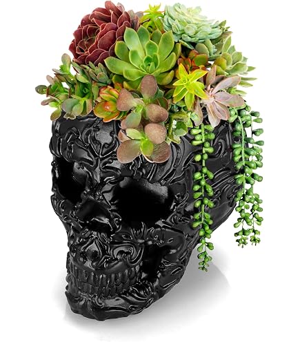 Schädel-Blumentopf Aus Harz, 16,5x11,5x11 Cm – Gruselige Deko Für Halloween, Tisch Oder Pflanzen