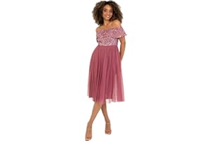 Maya Deluxe Ladies Bardot Dresses Women Midi High Empire Sequins Embellished Formalny wieczór na wesele dla gości sukienka druhny dla kobiet