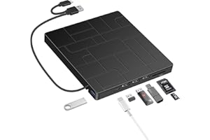 BEVA Lecteur CD/DVD Externe, Graveur DVD/CD Externe USB 3.0 et Type-C, avec Lecteur de Carte SD/TF et de USB, Lecteur CD/DVD 7 en 1 pour Windows 7/8/10/11/ Vista/XP/Mac OS, Laptop, Desktops, etc