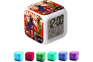 Jiumaocleu Rainbow Friends LED 7 colores luz nocturna reloj despertador digital, anime, dibujos animados 3D, luz para dormir, despertador, reloj despertador, regalos para niños y niñas