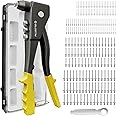 BLOSTM Pop Rivet Gun Kit - Full 200 Rivet Set with Pop Riveter & Carrying Case Containing 200 Rivets in 4 Sizes 2.4mm 3.2mm 4mm 4.8mm for Metal, Wood and Plastic - Complete Pop Rivet Set & Organiser