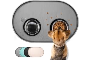 Conlun Tapis Gamelle Chat avec Rebords Surélevés de 1,2 cm pour Contenir Les Déversements, Tapis Gamelle Chien en Silicone sans BPA pour Gamelles d'eau et de Nourriture pour Animaux(Gris,48x30 cm)