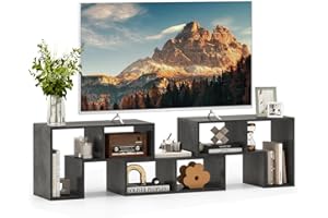 COSTWAY Mobile Porta TV Combinabile con Ripiani Aperti, per TV Fino a 65 Pollici, Mobile TV di Legno per Camera da Letto, Soggiorno, Capacità di Carico Massima 80 kg, 134-180 x 30 x 43 cm (Grigio)