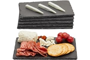 JUVALE Mini Vassoi per Formaggi in Ardesia (Set da 6 Pezzi) - Taglieri di Salumi, Formaggi e Carne Vassoi per Uso Domestico, Ristorante e Bar (3 Gessetti Inclusi) - 15,2 x 0,25 x 22,2 cm