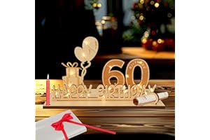 SONGLYPIAN 60 Anni Regali,Regalo di Denaro Compleanno 60 con Catena Luminosa LED,60° Compleanno Decorazione,Biglietto Auguri Compleanno 60 Anni,Libro Degli Ospiti in Legno,Regali per il 60° Compleanno Uomo Donna