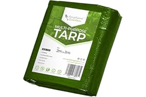 ANYTIME GARDEN Tarpaulin Waterproof Heavy Duty - Large Green Tarpaulin with Eyelets 2x3 Plastic Sheeting Heavy Duty. Covers for Garden Furniture, Ground Sheets, Pool Cover, Camping, Room 100G (2x3)