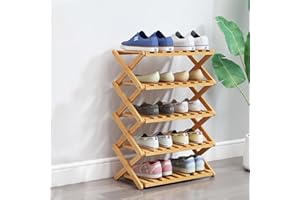 Glsety 5-poziomowy bambusowy stojak na buty, przenośny składany stojak do przechowywania butów, bez instalacji, mały stojak na buty, idealny do korytarzy, sypialni i małych przestrzeni (5 poziomów)