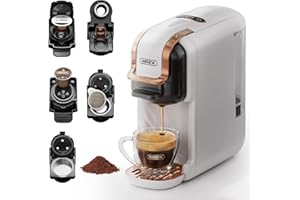 HIBREW Cafetera de café expreso para bebidas frías y calientes, oro cálido, 5 en 1, multicápsulas, polvo, molido (blanco)