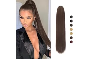 Sofeiyan Coleta Postiza con Cordón, Marrón Oscuro Mixto Castaño Oscuro Larga Liso Cola de Caballo Extensión de Pelo Natural Extensiones de Coleta Sintética Postizos de Pelo para Mujer, 60cm