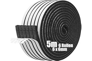 SDLDEER Lot de 6 rouleaux de ruban adhésif en mousse, 6 mm (l) x 6 mm (P) x 5 m (L), boudin de porte de fenêtre, anti-collision, résistant aux intempéries, insonorisation des fenêtres