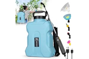 Inoamity Pompa Irroratrice a Batteria 12L, Spruzzatore a Pressione Automatica Elettrico con 5 Ugelli per Nebbia, Nebulizzatore Piante con Manico Ricaricabile USB e Bacchetta Retrattile