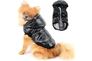 PAIDEFUL Abrigo de Invierno para Perros Pequeños Impermeable Chaqueta Acolchado Cachorros Chihuahua Ropa Clima frío Ropa para Gatos Traje de Nieve con Capucha para Mascotas A Prueba de Viento Negro L
