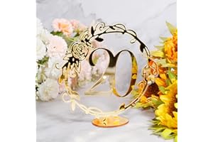 HAYAGIVE 20 Pcs Acrylic Table Numbers with Stands Gold Place Cards Seating Stable Chart Sign for Wedding Reception Dinner Birthday Party Event Reusable Table Decorations (4.3*4.7inch)