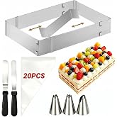 Removable Rectangular Mould with Spatula, Pastry Bag and Nozzles | Extendable Rectangular Stainless Steel Tray with Divider,