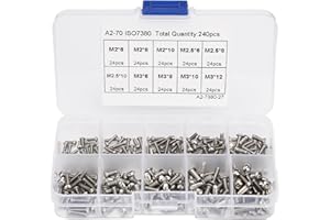 HYUDUO 240 sztuk Śruby imbusowe M2 M2,5 M3 ze stali nierdzewnej z zestawem nakrętek sześciokątnych z plastikowym pudełkiem