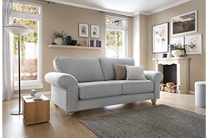Abakus Direct 3 Seater Sofa - Ingrid 3 Seater Sofas for Living Room with Soft Luxury Braided Chenille Fabric | Sophisticated Living Room Furniture in Luxorious Light Grey | 215Wx95Dx90H
