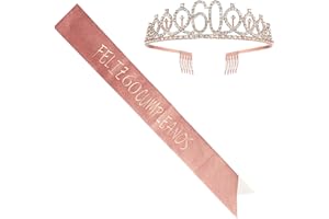 JENICH Feliz 60 Cumpleaños Faja de Satén Oro Rosa Feliz Cumpleaños Cumpleaños Sash 60th Diadema Tiara Cristal Cumpleaños Faja Banda de Satén Cumpleaños Sash Decoracíon Regalos para Cumpleaños