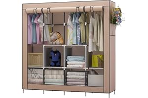 UDEAR Armario de Ropa de Tela y Tubo Metal para Ropa Organizador Ropero Plegable Colgar (Marrón)