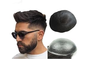 N.L.W. NLW Peluca para hombres de 0.06mm Piel delgada de cuero de la PU V-Loop Nudos Pelucas Natural Europea Real Base de pelo humano 8 * 10 pulgadas Estilo libre Densidad media 110%(1B negro natural)