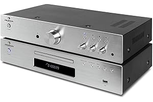 AUNA "Elegance Tower 2.0 - Set HiFi Stereo avec Platine Lecteur CD de Salon et ampli HiFi 2 canaux (Lecteur CD Compatible MP3, Port USB, Sorties analogiques et numériques) - Argent