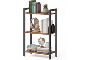VASAGLE Scaffale a 3 Ripiani, Libreria per Ufficio, Studio, Soggiorno, Camera da Letto, 24 x 40 x 76,4 cm, Stile Industriale, Marrone Vintage e Nero Inchiostro LLS098K02