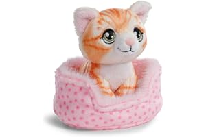 NICI 61941 Kot w rude pręgi w koszyczku, miękki pluszak, urocza maskotka do przytulania i zabawy, świetny pomysł na prezent dla dzieci i dorosłych, 12 cm, czerwony