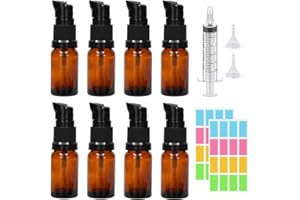EPISKEY 8 X 10ml Leer Glasflaschen Braun,bernsteinfarbene Lotionspender Bernstein Glas-Lotion-Flaschen Braunglas Flasche mit pumpe Kappe für ätherische Öle Shampoo Lotion Reise Flaschen (Braun, 10ml)