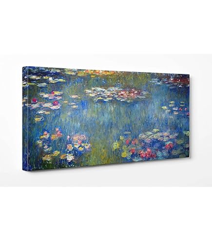 Quadro Su Tela Claude Monet Ninfee ShopArt - Effetto Pennellate A Rilievo 50x100 Cm