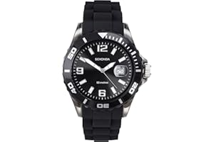 Sekonda Mens 44 mm Black Analogue Watch Magnified Date Bubble and Silicone Strap Water Resistant 50 m