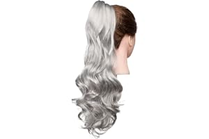 Cybelleza 45cm Coleta Postiza Pelo Natural Rizada con Pinza Cola de Caballo Extensiones Postizos de Pelo Fibras Sintéticas de Cabello Ondulado Ponytail Largo (Gris oscuro)