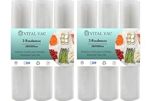 VITAL VAC 6 Rouleau Sous Vide Alimentaire 28cm x 500cm | Réutilisables | Valables pour Conservation, Congélation, Micro-ondes et Cuisson Sous Vide
