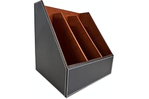 Osco Faux Leather 3 Slots Magazine File Holder, A4 Desk & Shelf Organiser for Documents, Brochures & Catalogues Storage with Felt Base, Magazine Rack for Home Office, Brown