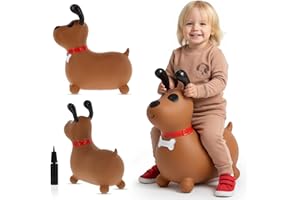 sun baby Hüpftiere ab 1 Jahr mit Pumpe aufblasbares Hüpfspielzeug aus Hochwertigem und Strapazierfähigem Gummi, Verschiedene Designs (Brauner Hund)