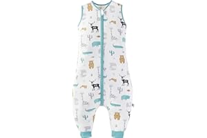 Chilsuessy Baby Sleeping Bag with Feet Summer Kid Sleeping Bag 100% Cotton 0.5 Tog for Infant Toddler sleeveless, Wildlife park, 80cm/2-3 Years