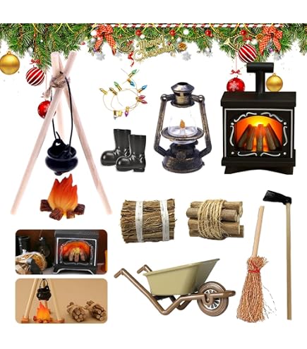 Set Accessori In Miniatura Per Casa Delle Bambole – Tema Natale Con Gnomo, Slitta, Falò E Legna – 11 Pezzi Per Scene In Scala 1:12 – Regalo Creativo Per Bambini E Collezionisti