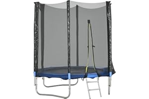 SPORTNOW Trampolino Elastico con Scaletta e Rete di Sicurezza, Tappeto Elastico in Acciaio e Plastica con 3 Gambe a U, Ø180x200 cm, Blu