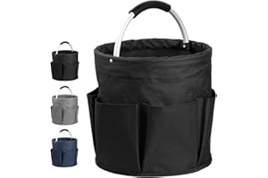 IHOMAGIC Sac de Rangement Pliable, Panier Cylindrique avec 6 Poches Latérales, Sac Fourre-Tout à Outil, Seau de Rangement Portable pour Les Produits Nettoyage, de Voyage, 28x28x28cm 17L (Noir)