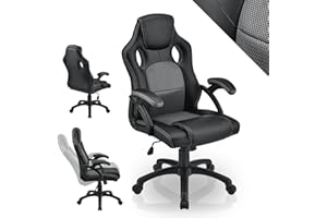 ‎JUSKYS ArtLife Racing Montreal Ergonomic Desk Chair, Height Adjustable, Padded, Faux Leather, 9 Colours, grey