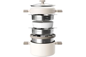 RIOVARM Induzione Set di pentole e padelle con coperchio Antiaderente Set di pentole con rivestimento in ceramica Pentola con vaporiera in acciaio inossidabile 24 cm Casseruola con inserto scolapasta