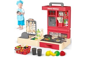 deAO Gry kulinarne dla dzieci, 48 sztuk udawaj, że bawisz się w zabawki kuchenne dla małych dzieci, mini walizka z akcesoriami kuchennymi, prezent dla chłopców dziewcząt w wieku 3 4 5 6 7 8