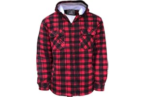 G Street Mens Padded Shirts Lumberjack Collared Hooded Flannel Check Jacket Thick Quilted Work Wear Warm Thermal Fleece Fur Lined Top Casual Coat