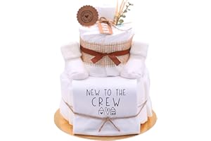 ‎TREND MAMA KEIN STREICHELZOO Trend Mama® | Sprüche Windeltorte Babybody Neutral Unisex | Baby Body und Kuschelsocken | Babygeschenk zur Geburt (MOTIV | New to the Crew, BABYBODY | 62)