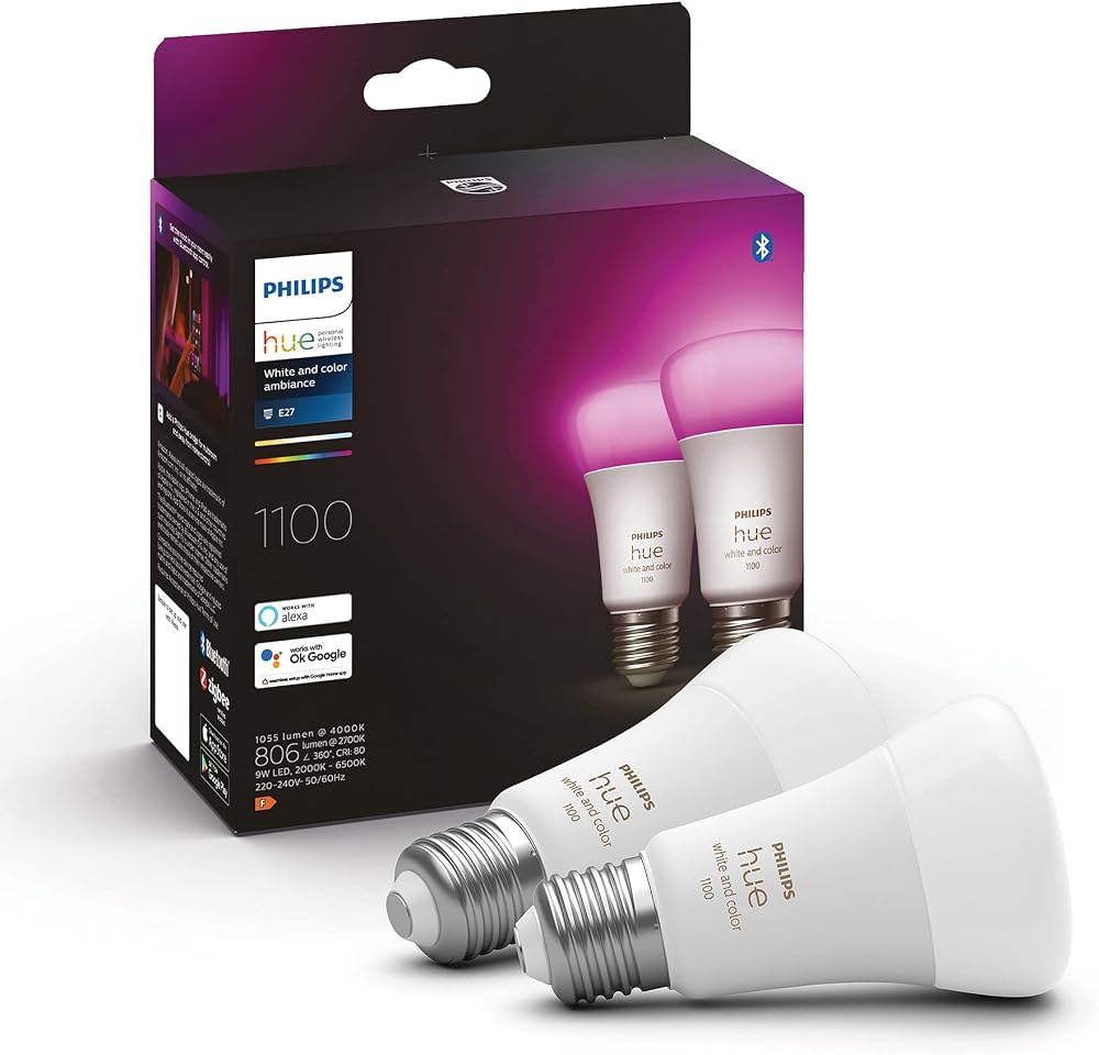 Philips HueWCA 9-75W Renkli Akıllı Ampul 2'li Ekopaket E27 Bluetooth Özellikli - 25.000 Saat Ampul Kullanım Ömrü