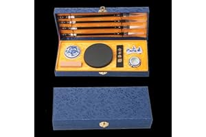 WDEC 10 Pezzi Set di Pennelli per Calligrafia Cinese, Eccellente Pennello per Calligrafia Cinese Kanji Sumi, Cinese Brush Quattro Tesori Dello, Elegante Scatola Regalo（blu）